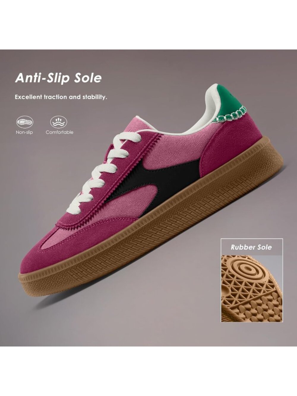 Women's Pink Multi Suede Fashion Classic Retro Gum Sole Walking Trendy Sneakers - Picture 6 of 6